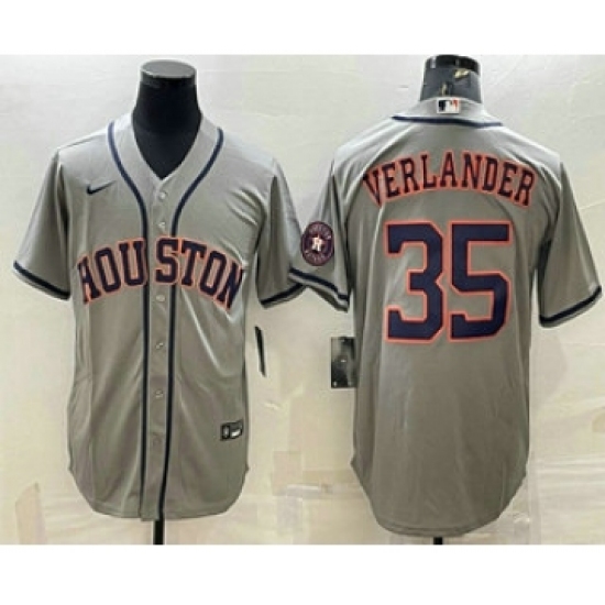 Men's Houston Astros #35 Justin Verlander Grey With Patch Stitched MLB Cool Base Nike Jersey - Ujersey