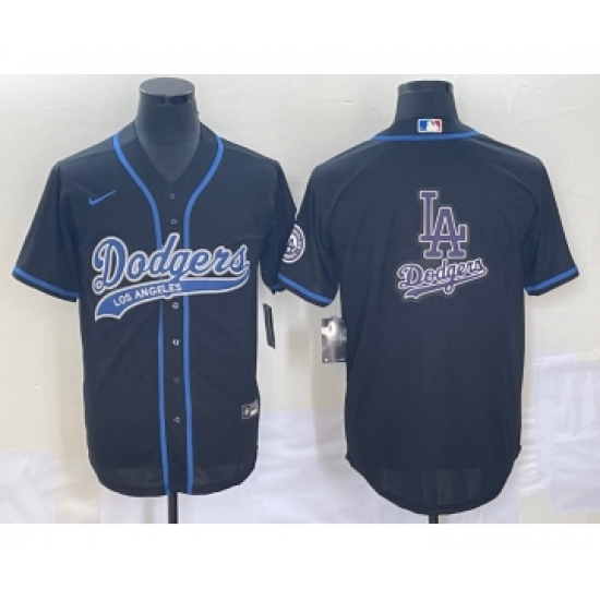 Men's Los Angeles Dodgers Black Team Big Logo Cool Base Stitched Baseball Jersey1 - ujerseystore