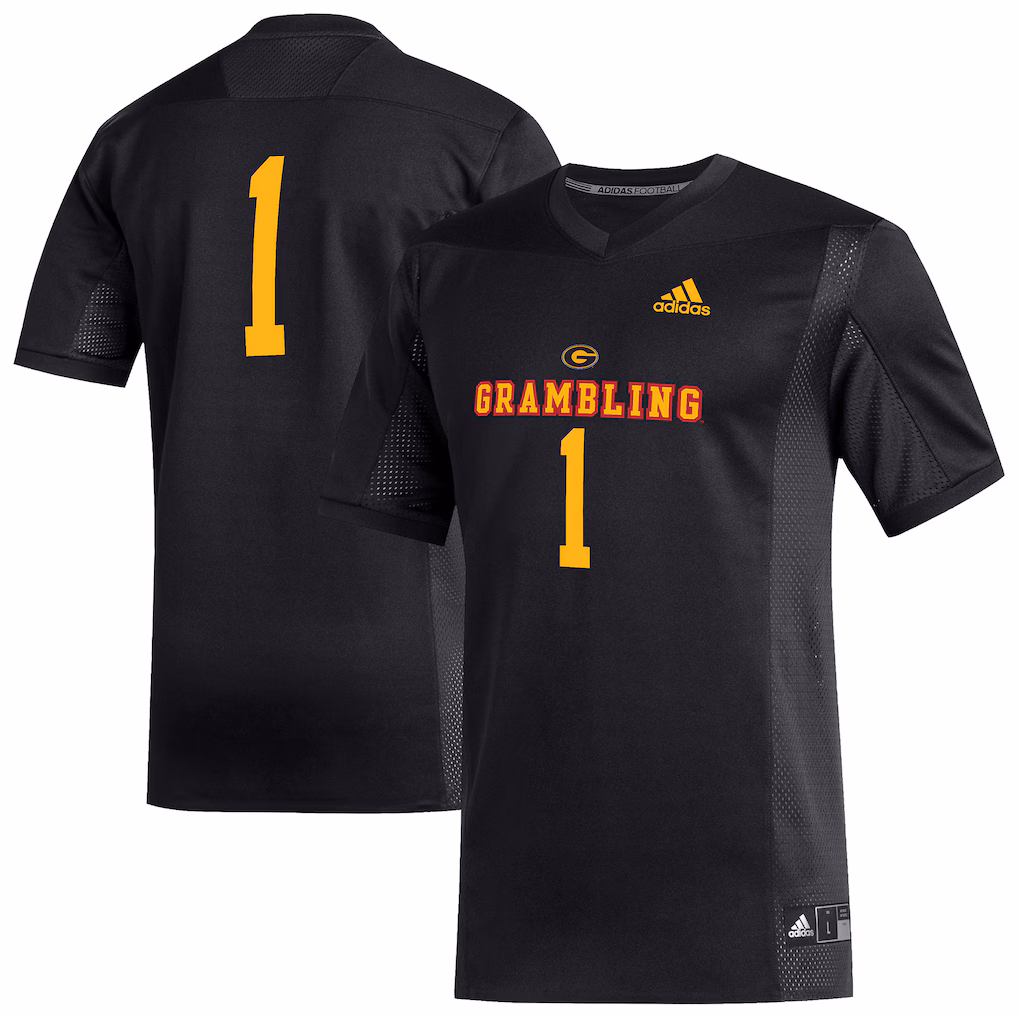 Men's adidas #1 Black Grambling Tigers Replica Football Jersey - Ujersey Shop