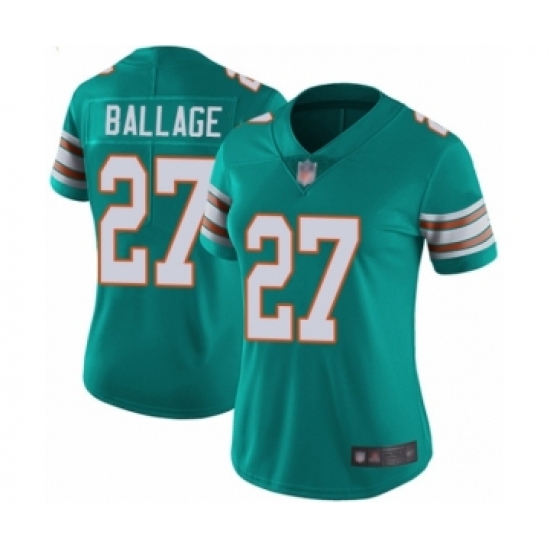 Women's Miami Dolphins #27 Kalen Ballage Aqua Green Alternate Vapor Untouchable Limited Player Football Jersey - Ujersey