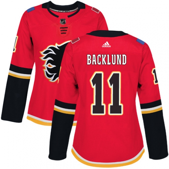 Women's Adidas Calgary Flames #11 Mikael Backlund Authentic Red Home NHL Jersey - Ujersey