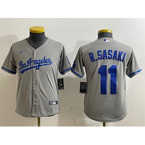 Youth Los Angeles Dodgers #11 Roki Sasaki Grey Cool Base Stitched Baseball Jerseys - Ujersey