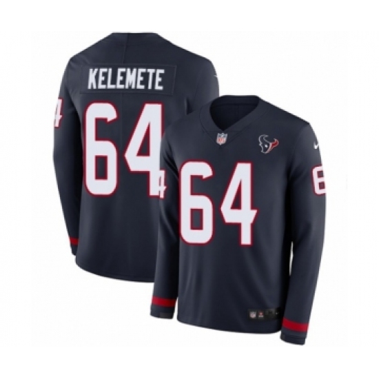 Men's Nike Houston Texans #64 Senio Kelemete Limited Navy Blue Therma Long Sleeve NFL Jersey - Ujersey