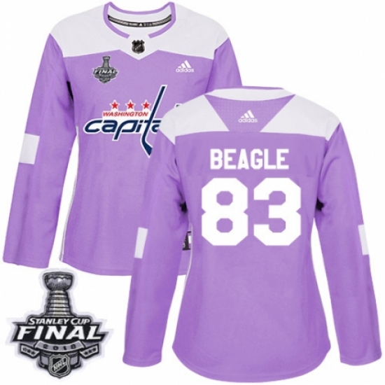 Women's Adidas Washington Capitals #83 Jay Beagle Authentic Purple Fights Cancer Practice 2018 Stanley Cup Final NHL Jersey - Ujersey