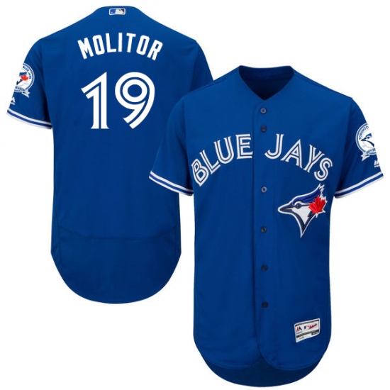 Men's Majestic Toronto Blue Jays #19 Paul Molitor Blue Alternate Flex Base Authentic Collection MLB Jersey - Ujersey