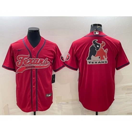 Men's Houston Texans Red Team Big Logo With Patch Cool Base Stitched Baseball Jersey - Ujersey