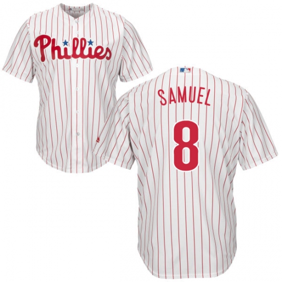 Youth Majestic Philadelphia Phillies #8 Juan Samuel Authentic White/Red Strip Home Cool Base MLB Jersey - Ujersey