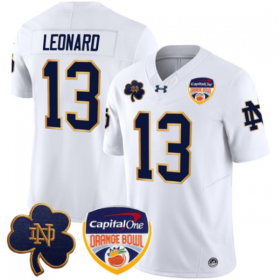 Men's Notre Dame Fighting Irish #13 Riley Leonard White F.U.S.E. 2024 Orange Bowl Limited Stitched Football Jersey - Ujersey