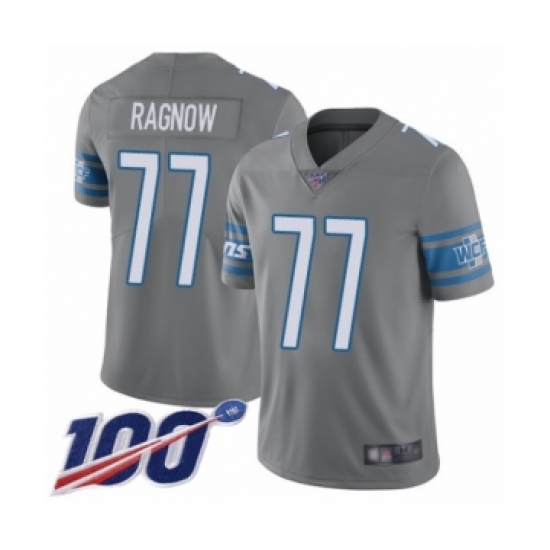 Men's Detroit Lions #77 Frank Ragnow Limited Steel Rush Vapor Untouchable 100th Season Football Jersey - Ujersey