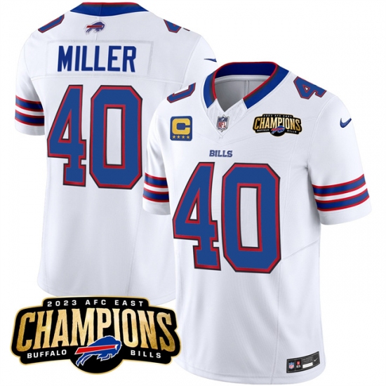 Men's Buffalo Bills #40 Von Miller White 2023 F.U.S.E. AFC East Champions With 4-star C Football Stitched Jersey - Ujersey