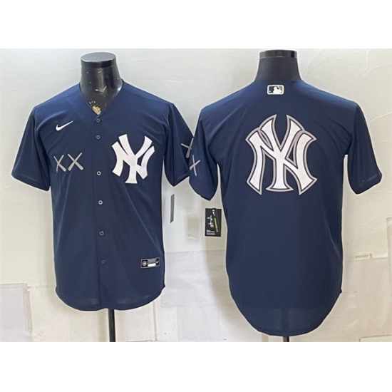 Men's New York Yankees x KAWS Team Big Logo Navy Stadium Stitched Baseball Jersey - Ujersey