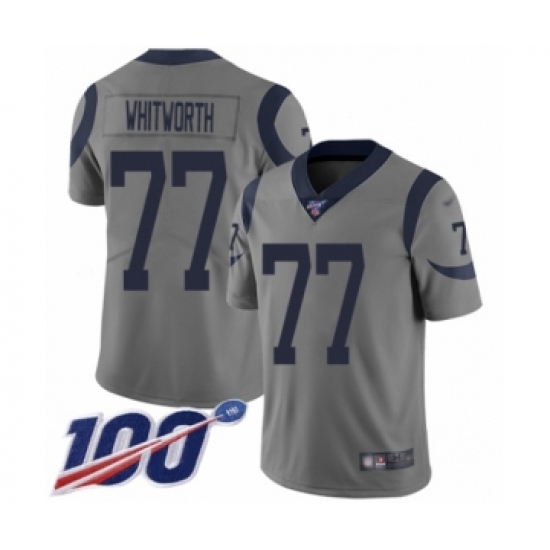 Youth Los Angeles Rams #77 Andrew Whitworth Limited Gray Inverted Legend 100th Season Football Jersey - Ujersey