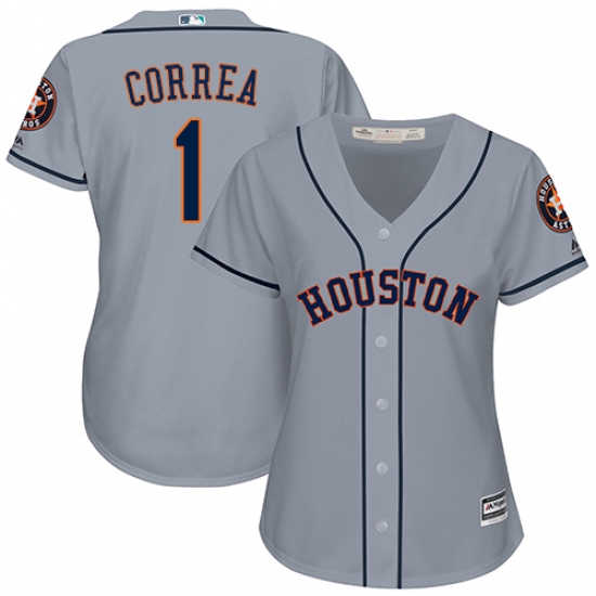 Women's Majestic Houston Astros #1 Carlos Correa Authentic Grey Road Cool Base MLB Jersey - Ujersey