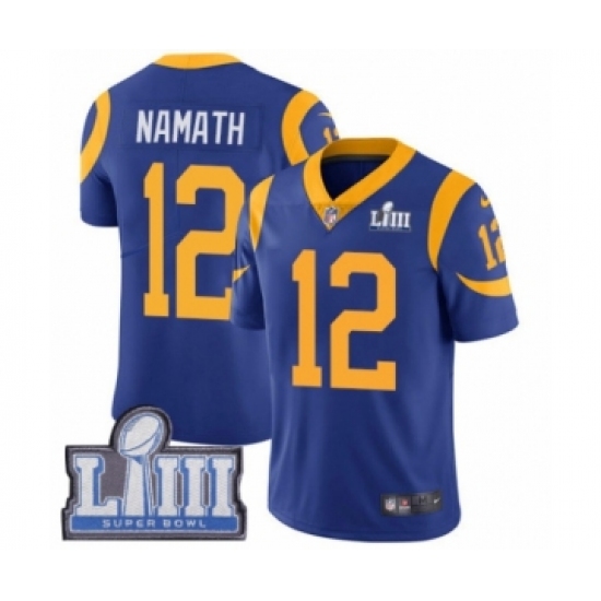 Men's Nike Los Angeles Rams #12 Joe Namath Royal Blue Alternate Vapor Untouchable Limited Player Super Bowl LIII Bound NFL Jersey - Ujersey