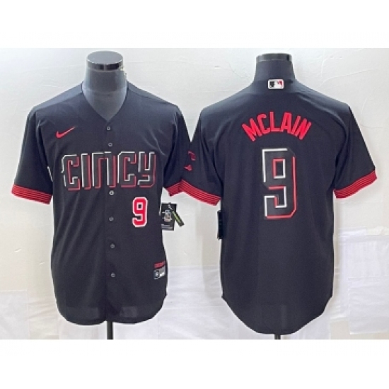 Men's Cincinnati Reds #9 Matt McLain Number Black 2023 City Connect Cool Base Stitched Jersey 1 - Ujersey