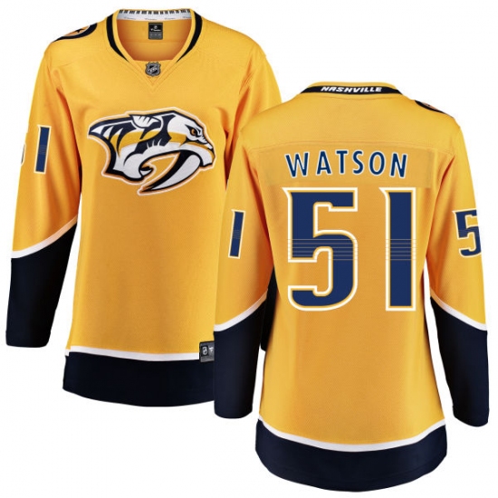 Women's Nashville Predators #51 Austin Watson Fanatics Branded Gold Home Breakaway NHL Jersey - Ujersey