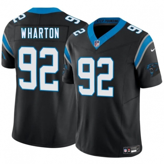 Men's Carolina Panthers #92 Tershawn Wharton Black 2025 F.U.S.E. Vapor Limited Football Stitched Jersey - Ujersey