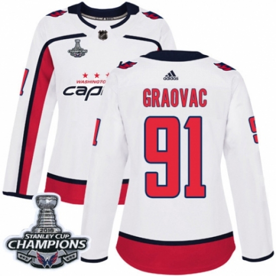 Women's Adidas Washington Capitals #91 Tyler Graovac Authentic White Away 2018 Stanley Cup Final Champions NHL Jersey - Ujersey
