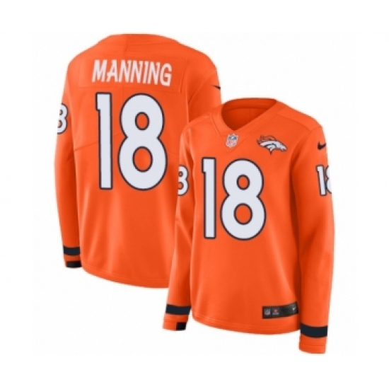 Women's Nike Denver Broncos #18 Peyton Manning Limited Orange Therma Long Sleeve NFL Jersey - Ujersey