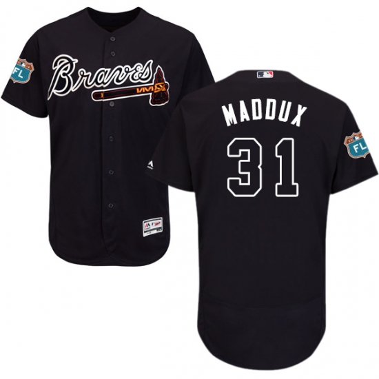 Men's Majestic Atlanta Braves #31 Greg Maddux Navy Blue Alternate Flex Base Authentic Collection MLB Jersey - Ujersey