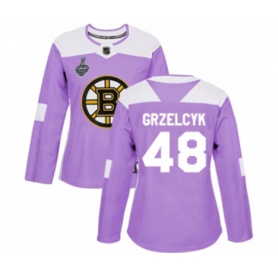 Women's Boston Bruins #48 Matt Grzelcyk Authentic Purple Fights Cancer Practice 2019 Stanley Cup Final Bound Hockey Jersey - Ujersey