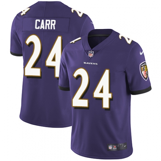Youth Nike Baltimore Ravens #24 Brandon Carr Purple Team Color Vapor Untouchable Limited Player NFL Jersey - Ujersey