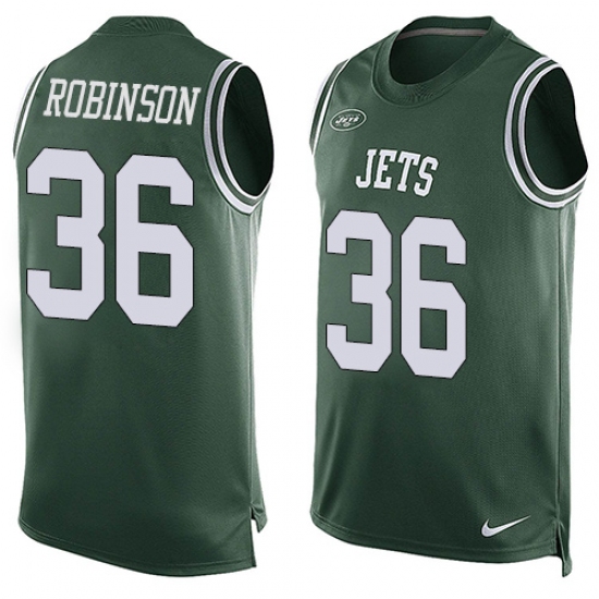 Men's Nike New York Jets #36 Rashard Robinson Limited Green Player Name & Number Tank Top NFL Jersey - Ujersey
