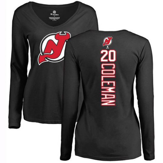 NHL Women's Adidas New Jersey Devils #20 Blake Coleman Black Backer Long Sleeve T-Shirt - Ujersey