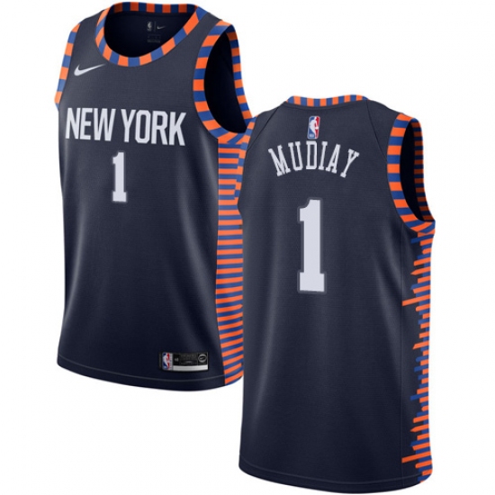 Youth Nike New York Knicks #1 Emmanuel Mudiay Swingman Navy Blue NBA Jersey - 2018 19 City Edition - Ujersey