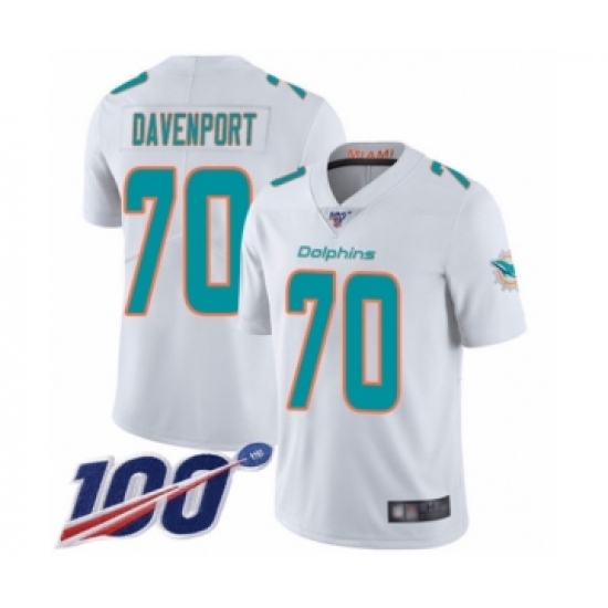 Youth Miami Dolphins #70 Julie'n Davenport White Vapor Untouchable Limited Player 100th Season Football Jersey - Ujersey