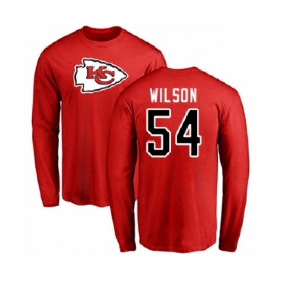 Football Kansas City Chiefs #54 Damien Wilson Red Name & Number Logo Long Sleeve T-Shirt - Ujersey