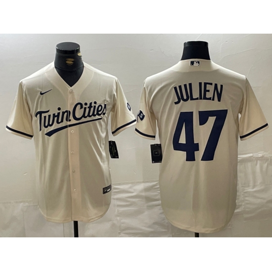 Men's Minnesota Twins #47 Edouard Julien Cream Cool Base Stitched Baseball Jersey - Ujersey