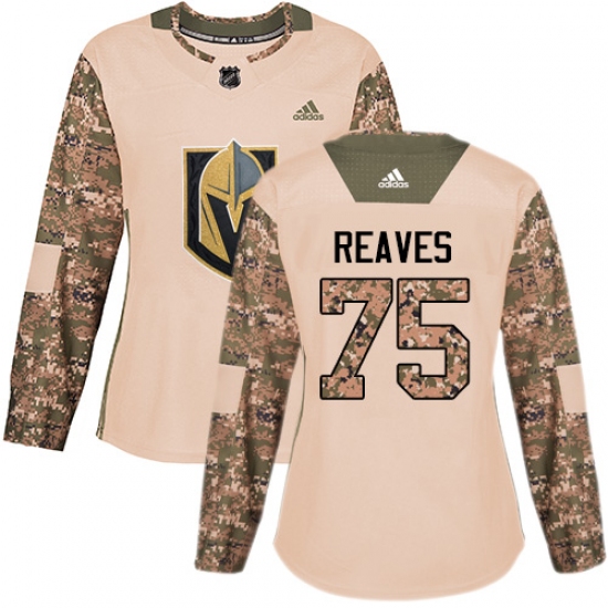 Women's Adidas Vegas Golden Knights #75 Ryan Reaves Authentic Camo Veterans Day Practice NHL Jersey - Ujersey