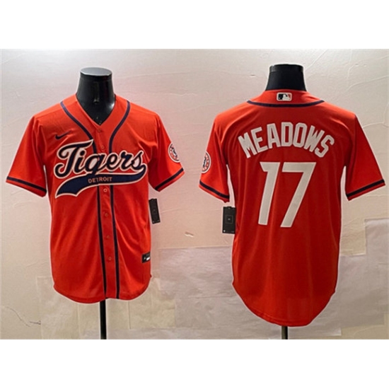 Men's Detroit Tigers #17 Parker Meadows Orange With Cool Base Stitched Baseball Jersey - Ujersey
