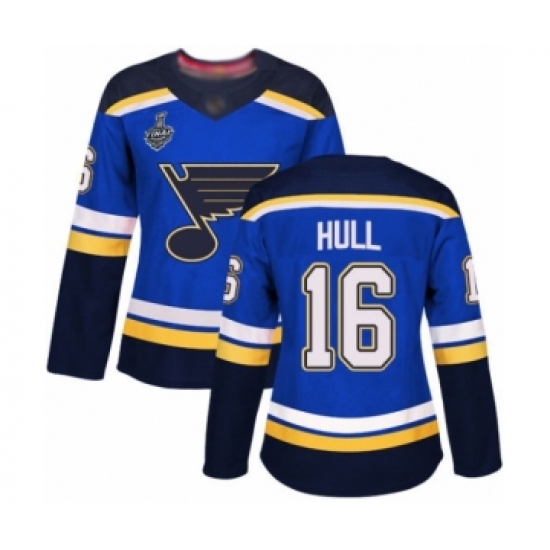 Women's St. Louis Blues #16 Brett Hull Authentic Royal Blue Home 2019 Stanley Cup Final Bound Hockey Jersey - Ujersey