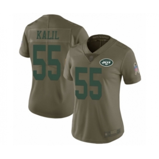 Women's New York Jets #55 Ryan Kalil Limited Olive 2017 Salute to Service Football Jersey - Ujersey