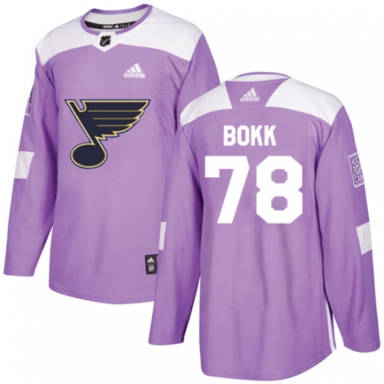Men's Adidas St. Louis Blues #78 Dominik Bokk Authentic Purple Fights Cancer Practice NHL Jersey - Ujersey