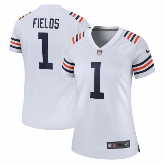 Women's Chicago Bears #1 Justin Fields Nike White 2021 NFL Draft First Round Pick Alternate Classic Limited Jersey - Ujersey