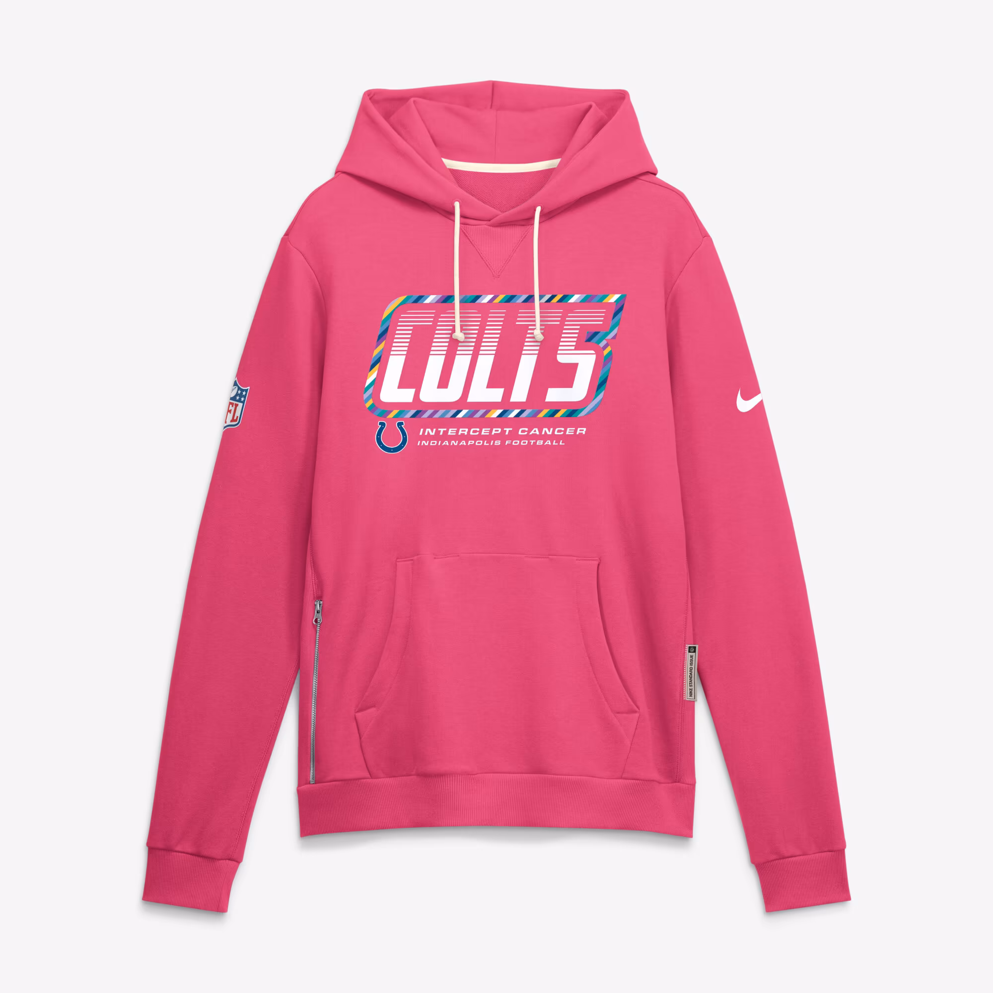Men's Indianapolis Colts Nike Pink 2026 NFL Crucial Catch Sideline Standard Issue Dri-FIT Pullover Hoodie - Ujersey