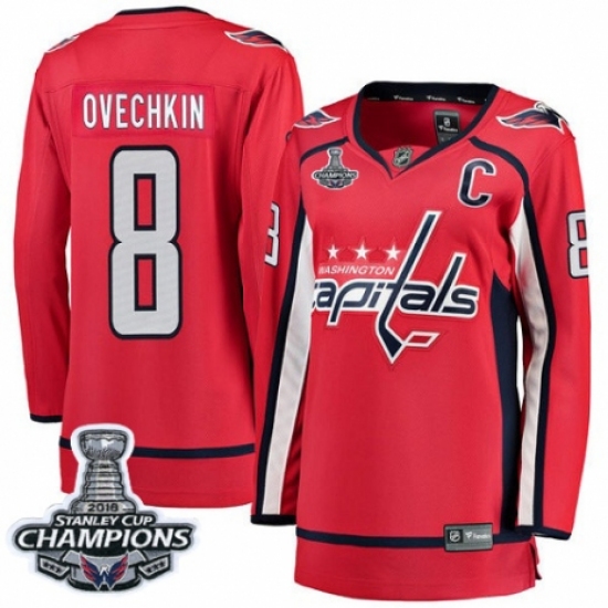 Women's Washington Capitals #8 Alex Ovechkin Fanatics Branded Red Home Breakaway 2018 Stanley Cup Final Champions NHL Jersey - Ujersey