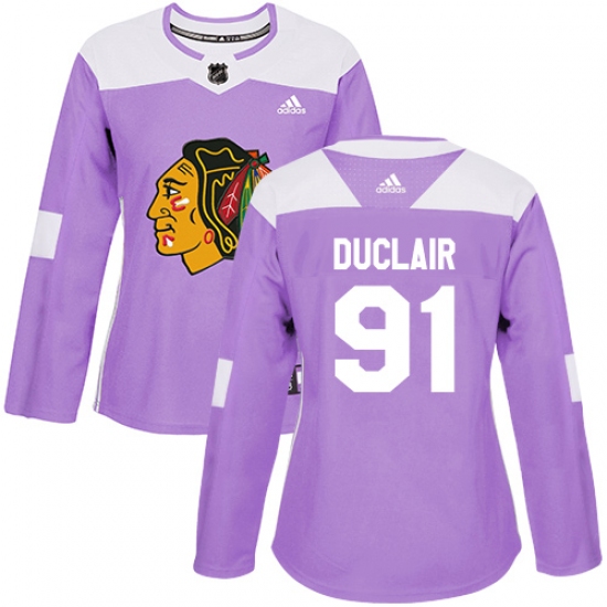 Women's Adidas Chicago Blackhawks #91 Anthony Duclair Authentic Purple Fights Cancer Practice NHL Jersey - Ujersey