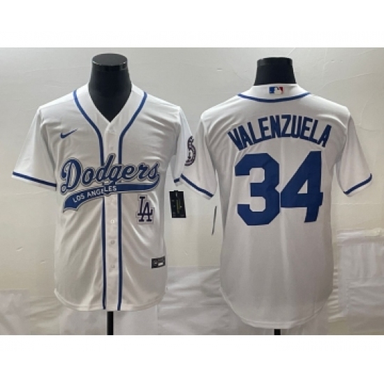 Men's Los Angeles Dodgers #34 Fernando Valenzuela White Cool Base Stitched Baseball Jersey - Ujersey