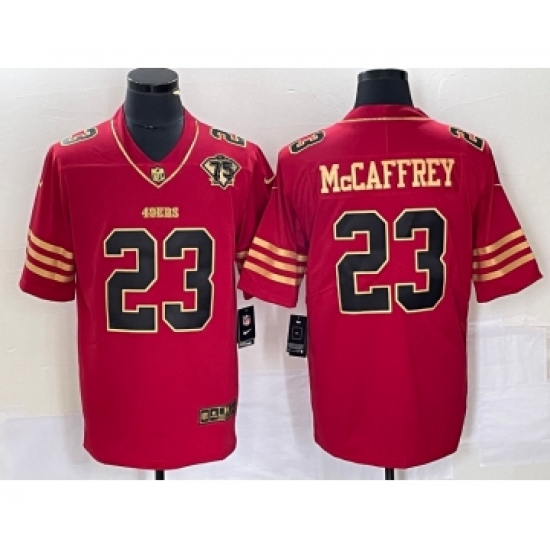 Men's Nike San Francisco 49ers #23 Christian McCaffrey Red 75th Golden Edition Stitched Limited Jersey - Ujersey