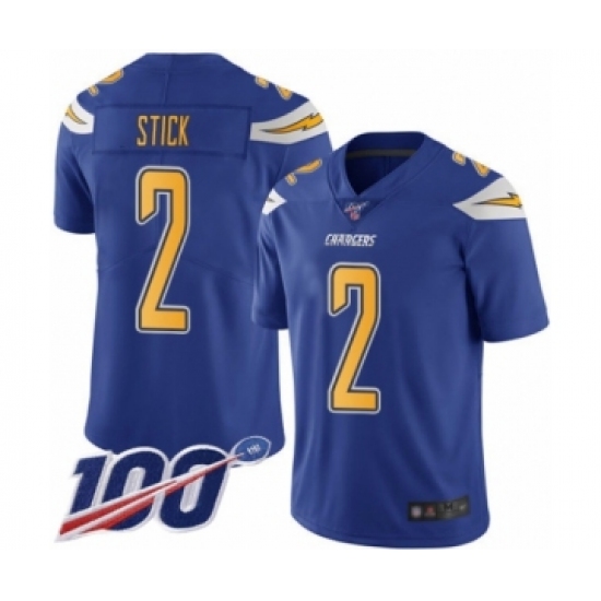 Men's Los Angeles Chargers #2 Easton Stick Limited Electric Blue Rush Vapor Untouchable 100th Season Football Jersey - Ujersey