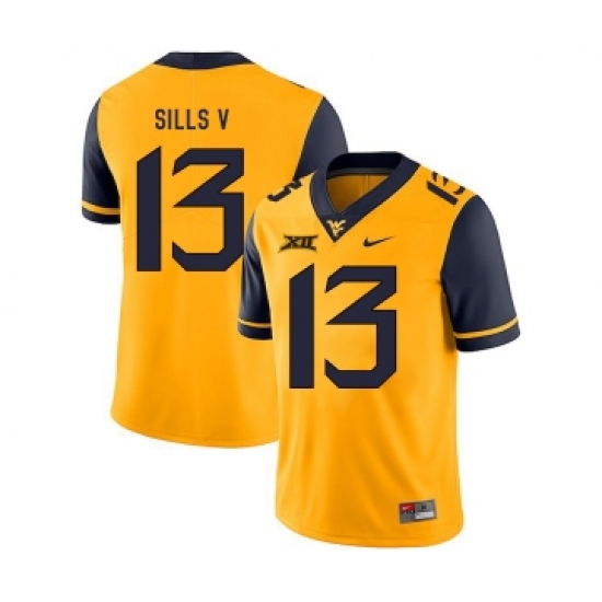 West Virginia Mountaineers 13 David Sills V Gold College Football Jersey - Ujersey