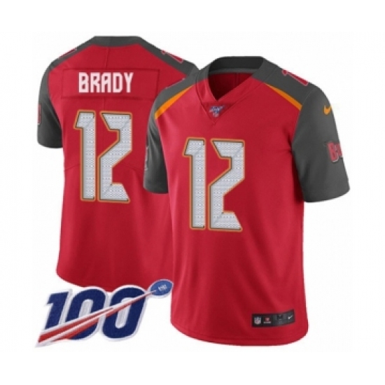 Men's Tampa Bay Buccaneers #12 Tom Brady Red Team Color Vapor Untouchable Limited Player 100th Season Football Jersey - Ujersey