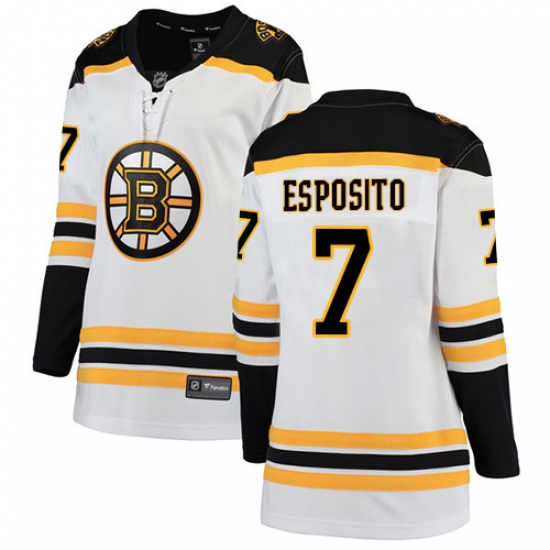 Women's Boston Bruins #7 Phil Esposito Authentic White Away Fanatics Branded Breakaway NHL Jersey - Ujersey