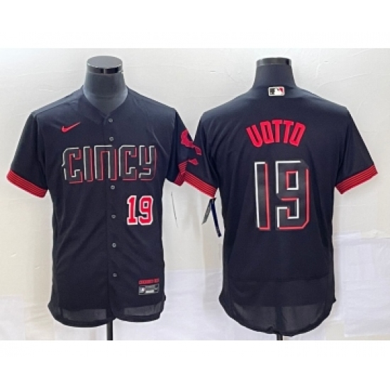 Men's Cincinnati Reds #19 Joey Votto Number Black 2023 City Connect Flex Base Stitched Jersey 1 - Ujersey