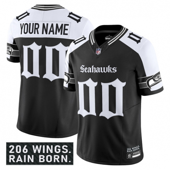 Men's Seattle Seahawks Active Player Custom Black Alternate 2025 F.U.S.E. 'Gothic Rain City Shadows Edition' Vapor Limited Stitched Jersey - Ujersey