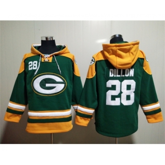 Men's Green Bay Packers #28 A.J. Dillon Green Lace-Up Pullover Hoodie - Ujersey